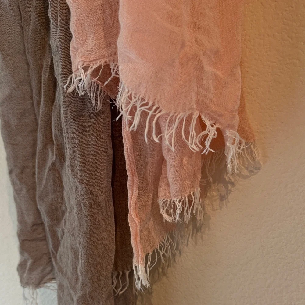 Spumoni Lightweight Colorblock Scarf Wrap with Fringe Ends, Flawed